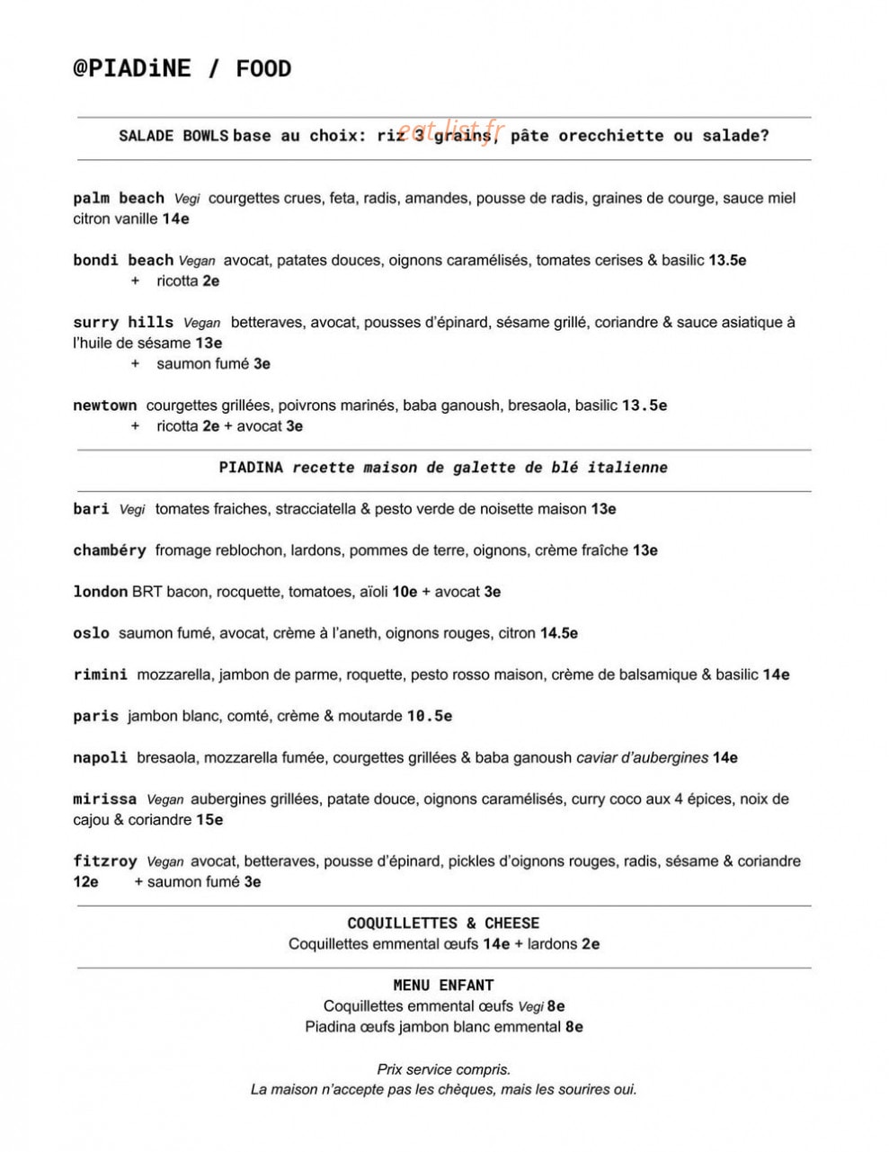 Piadine — carte page 1
