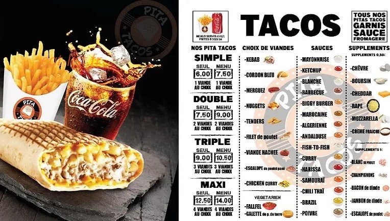 Pita Tacos — carte page 1