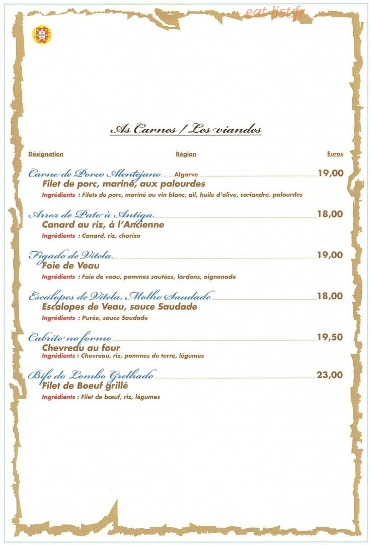 Restaurant Saudade — carte page 2