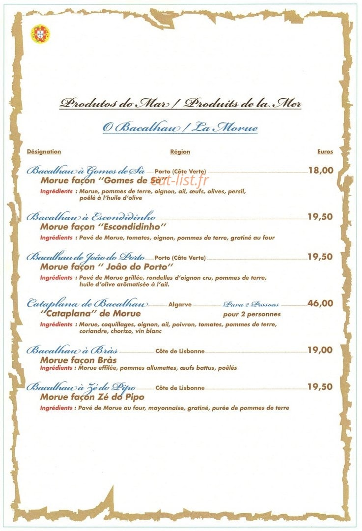 Restaurant Saudade — carte page 3