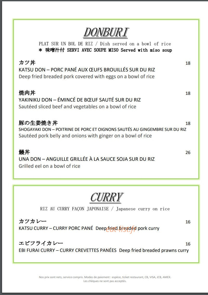 Restaurant Zen — carte page 2