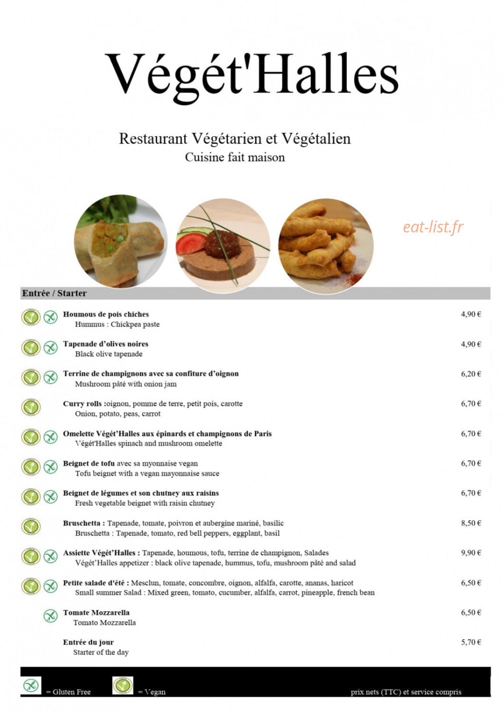 Saveurs Veget' Halles — carte page 1