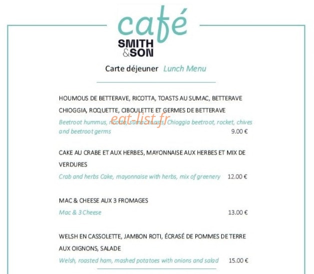 Smith & Son Café — carte page 1