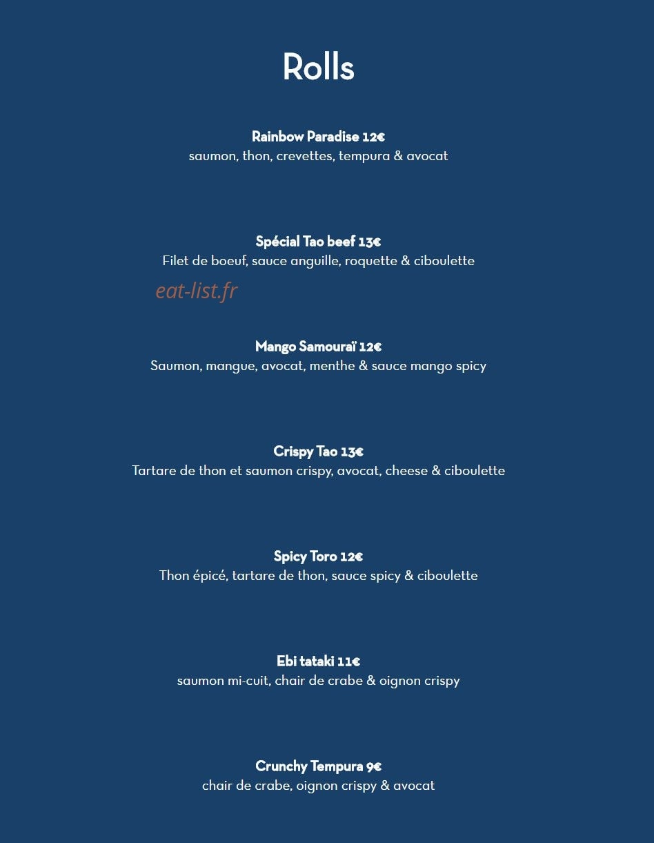 Tao Asian Fusion — carte page 2