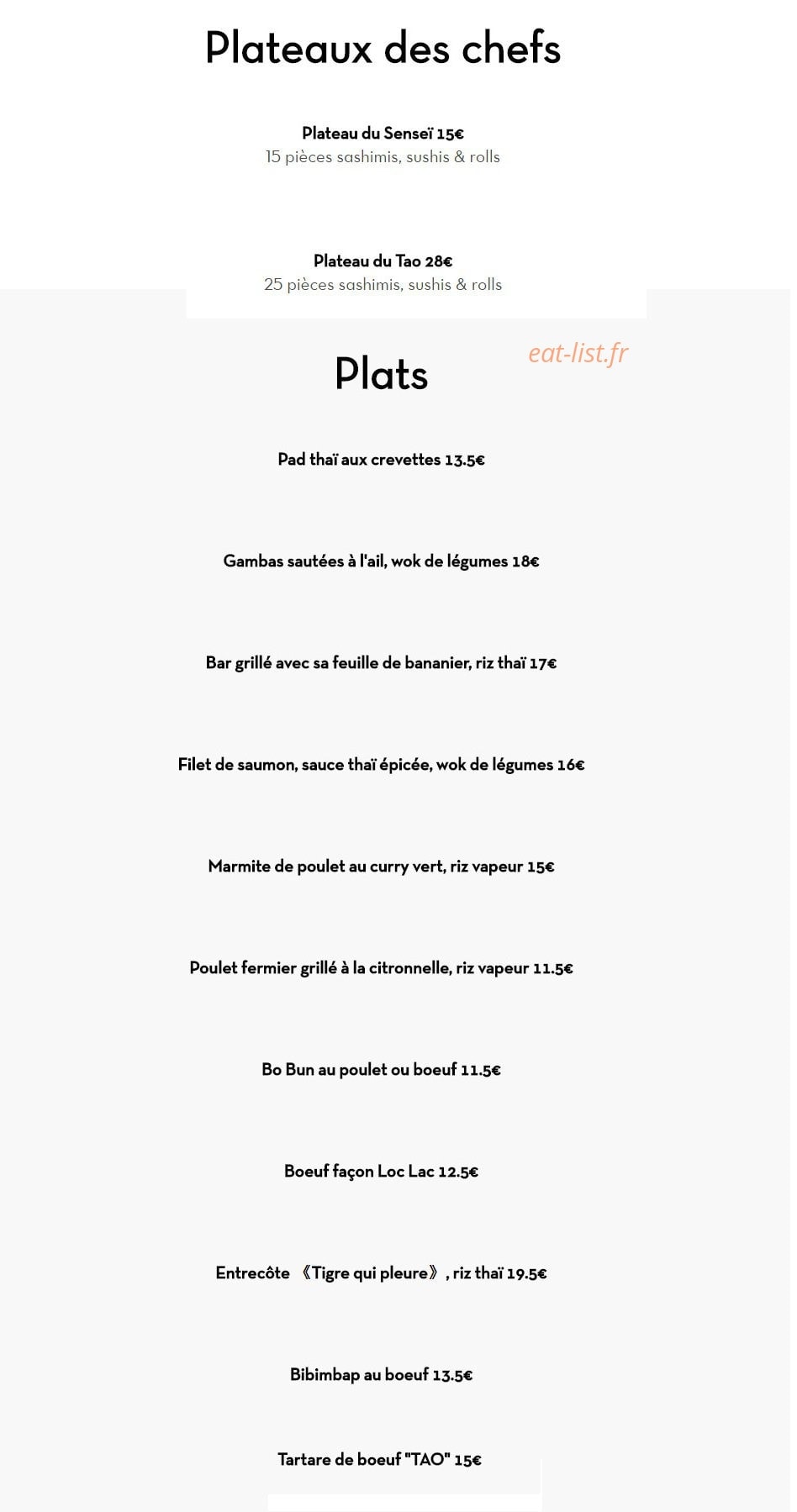 Tao Asian Fusion — carte page 3