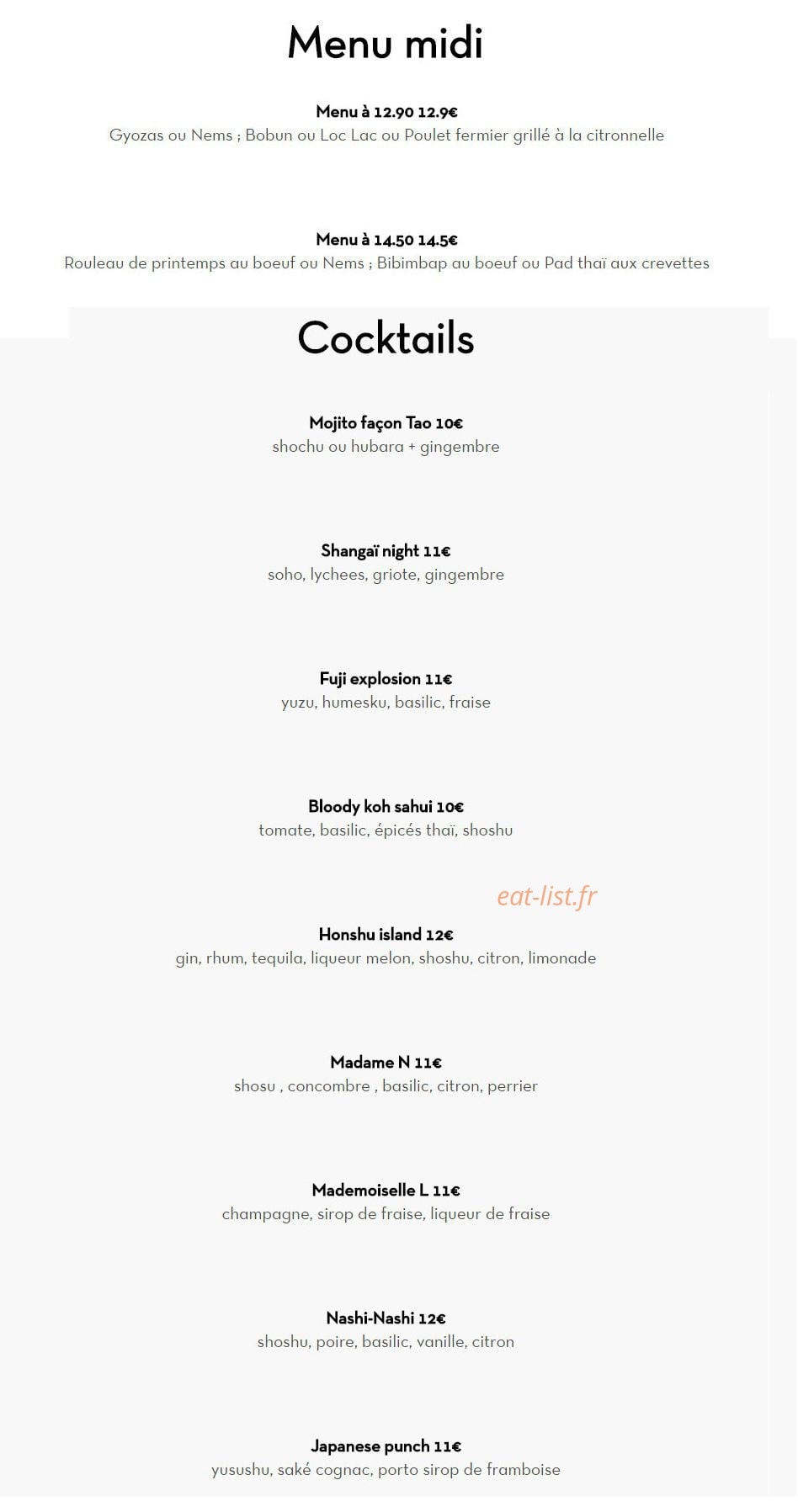 Tao Asian Fusion — carte page 5