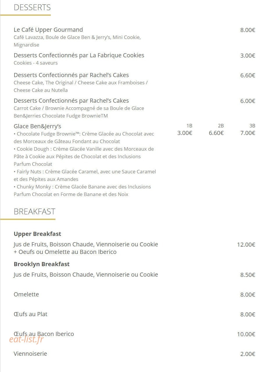 Upper Café — carte page 9