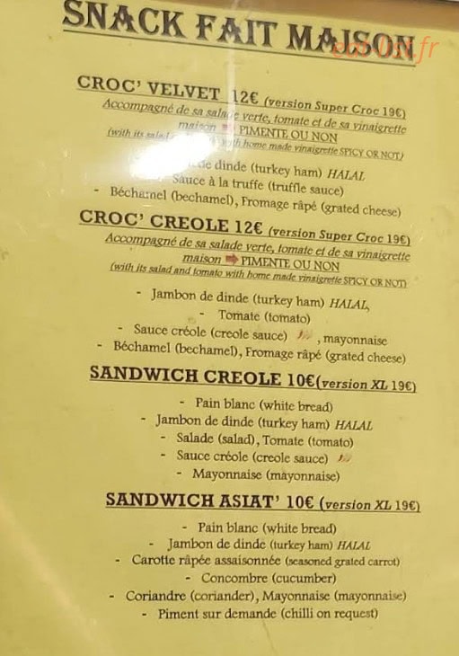 Velvet Bar — carte page 1