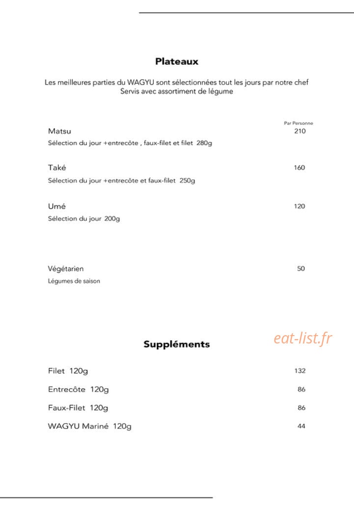 Wagyu — carte page 1