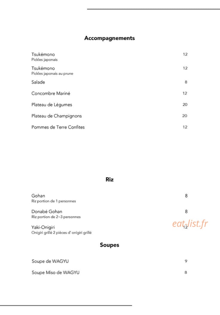 Wagyu — carte page 2