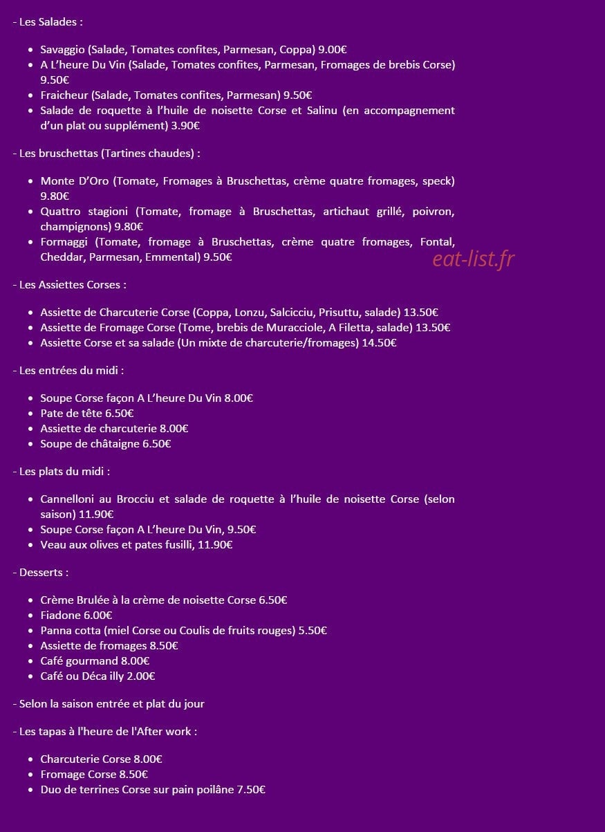 A L'heure Du Vin — carte page 1