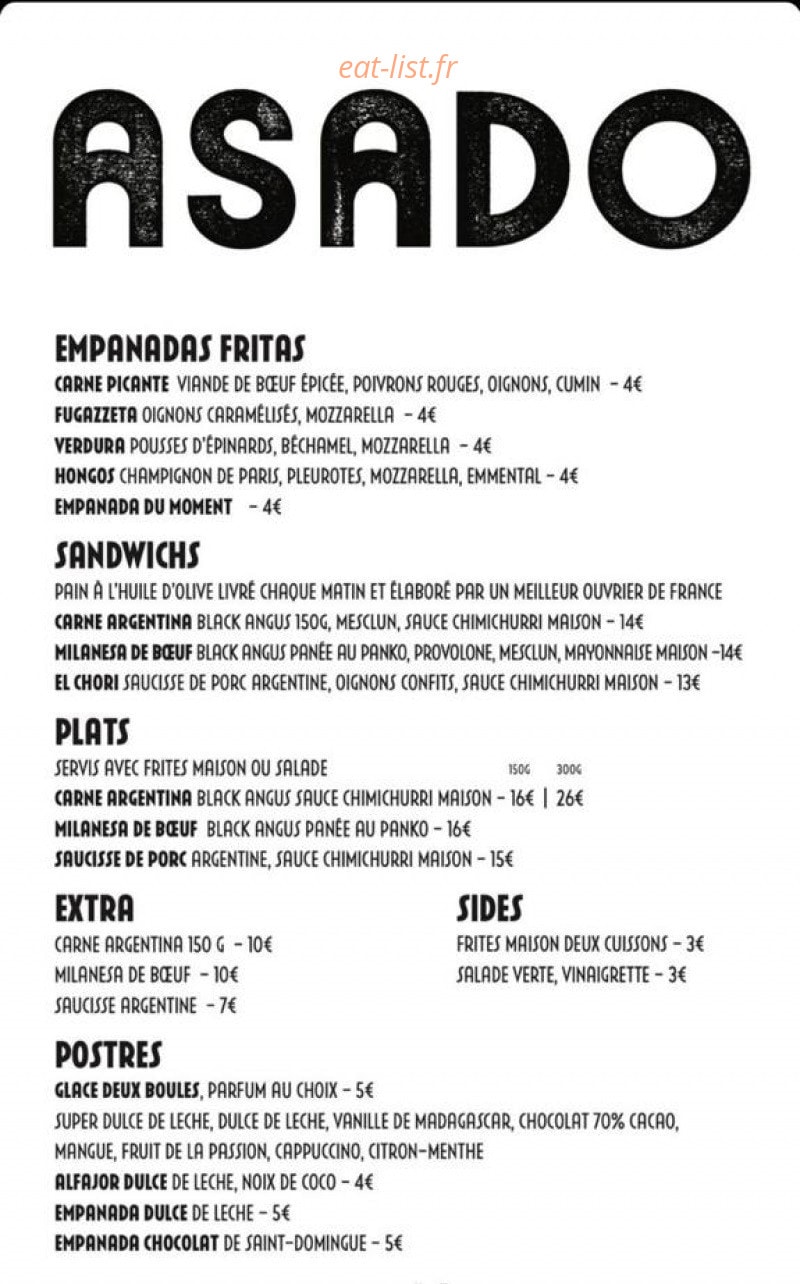 Asado — carte page 1