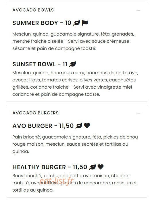 Avocateria — carte page 2