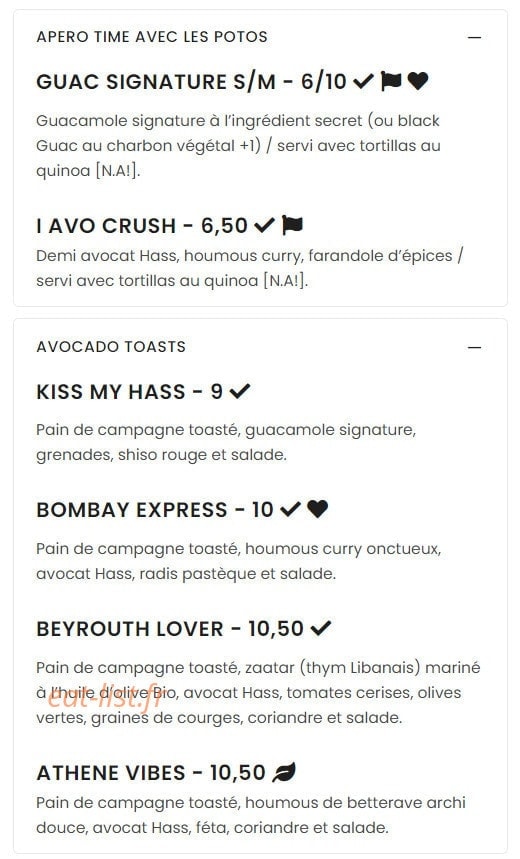 Avocateria — carte page 1