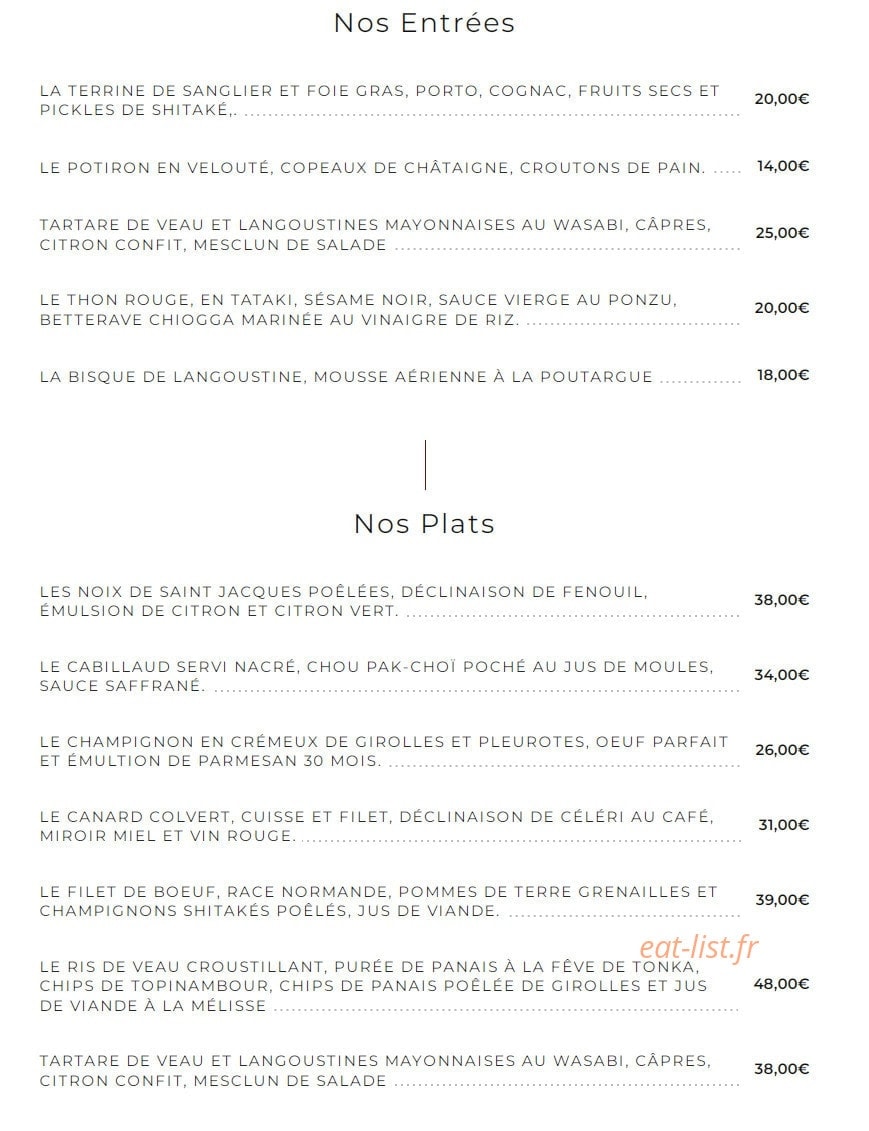 Bistro Volnay — carte page 1