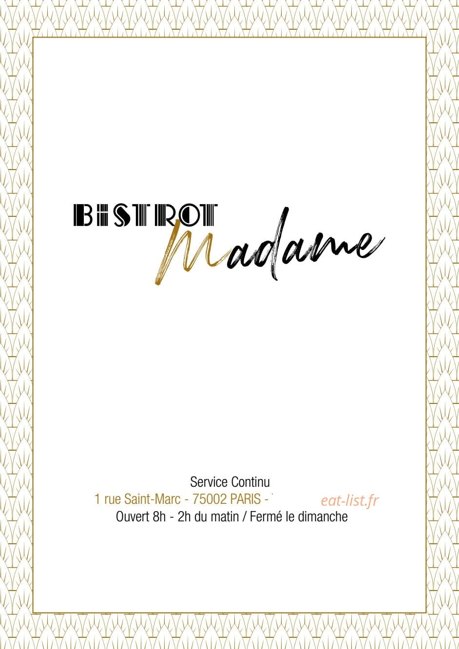 Bistrot madame — carte page 1
