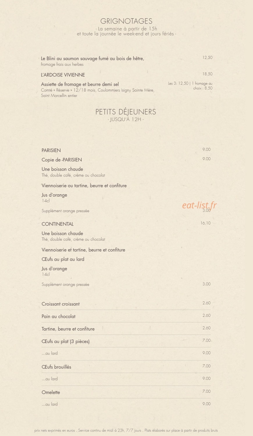 Bistrot Vivienne — carte page 12