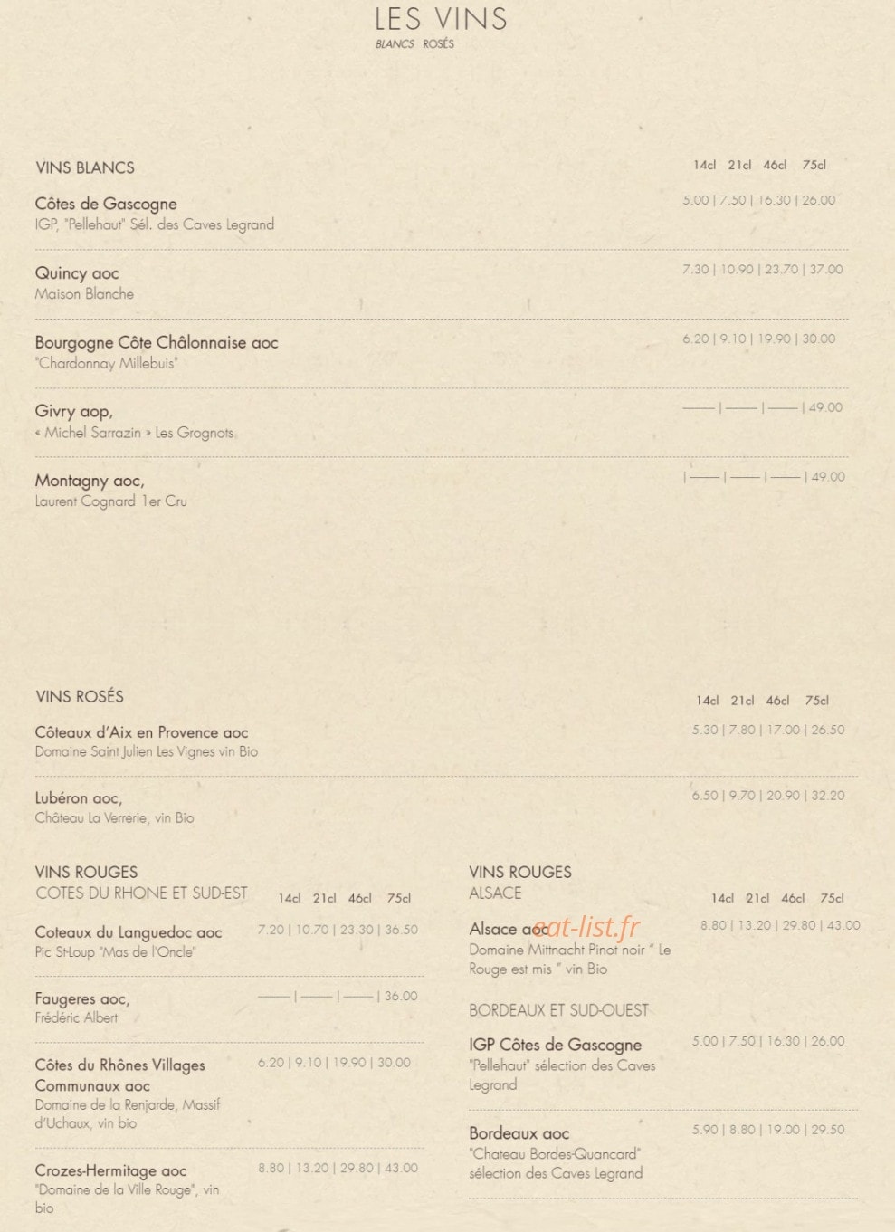 Bistrot Vivienne — carte page 3