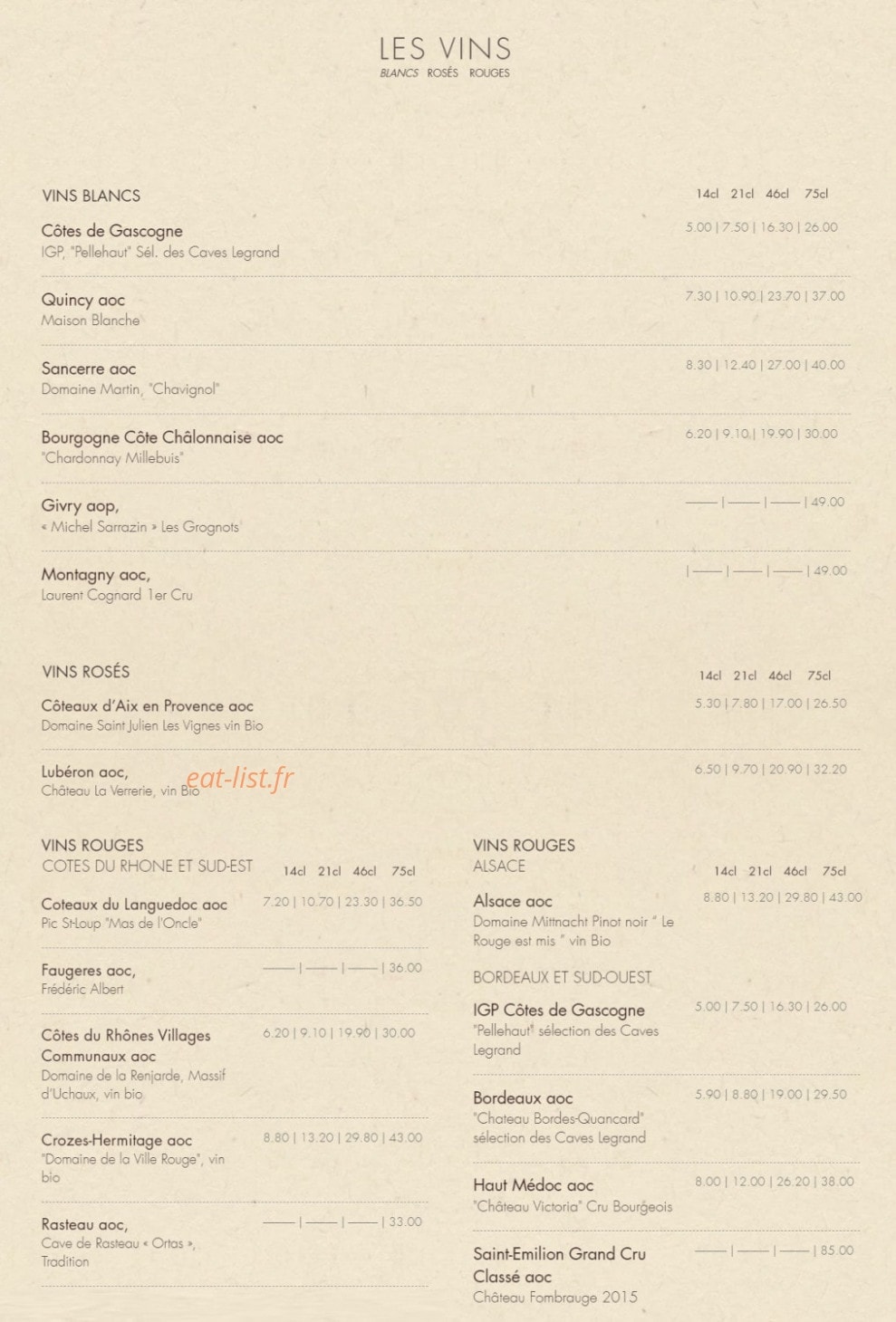 Bistrot Vivienne — carte page 5