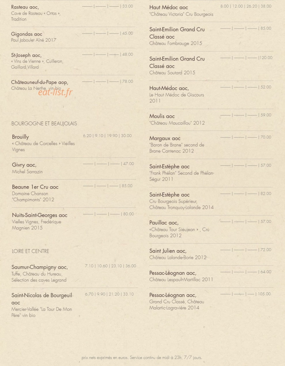 Bistrot Vivienne — carte page 4