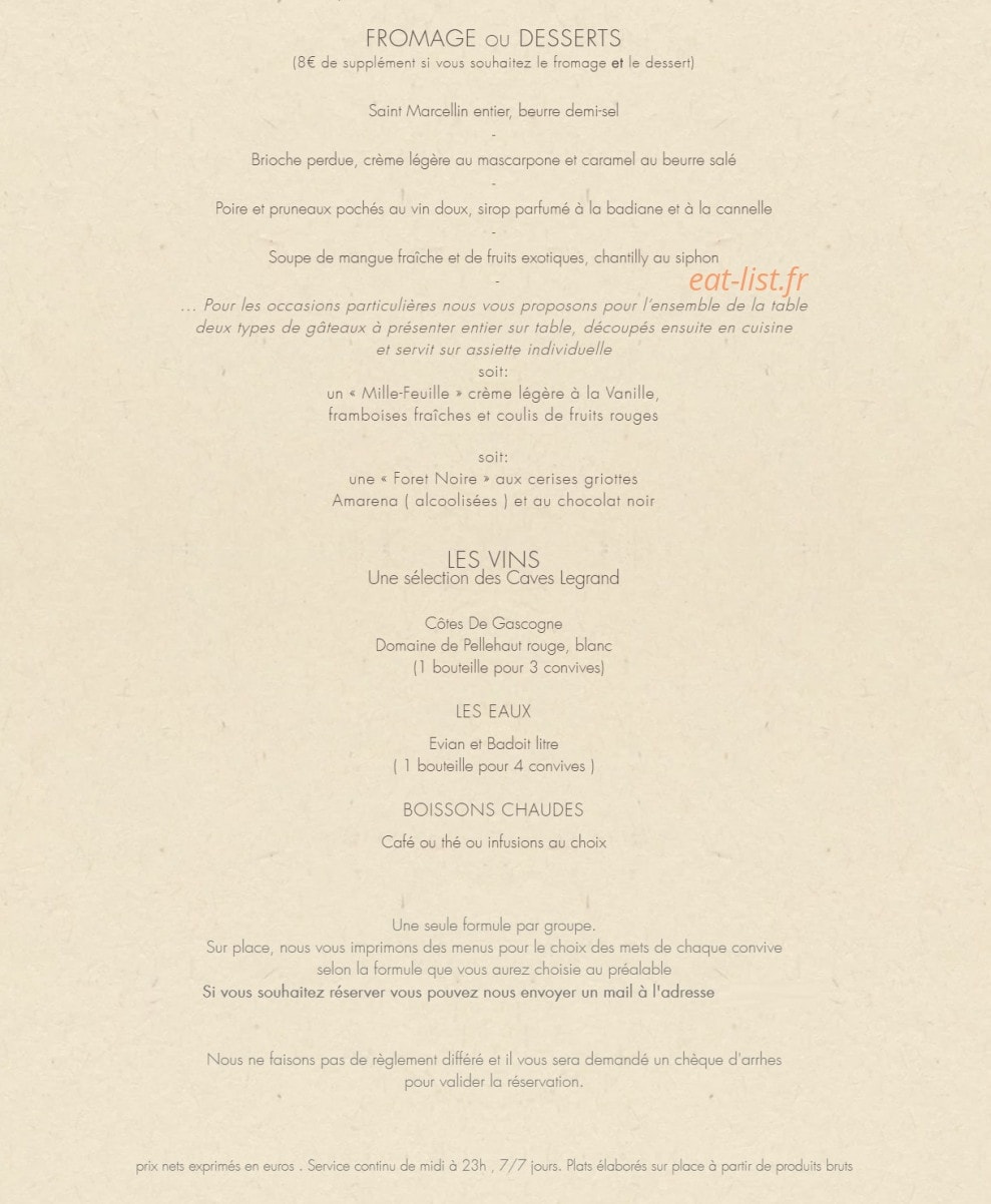 Bistrot Vivienne — carte page 14