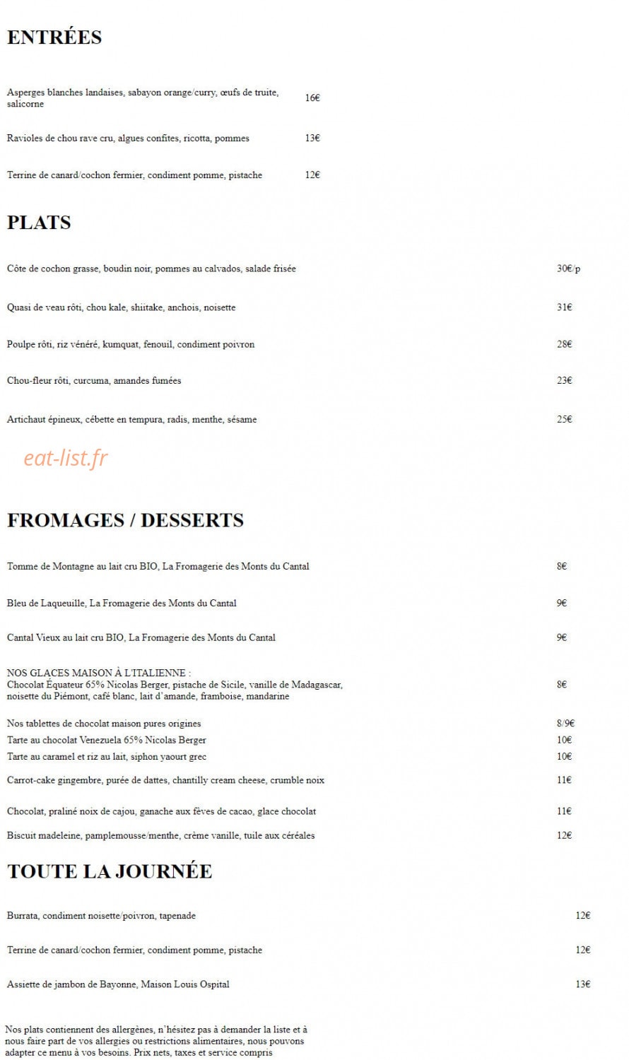 Café Compagnon — carte page 1