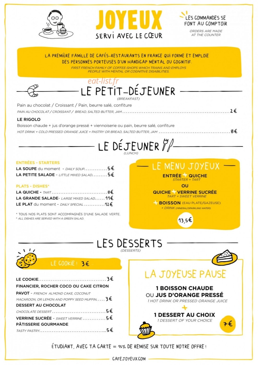 Café Joyeux — carte page 1