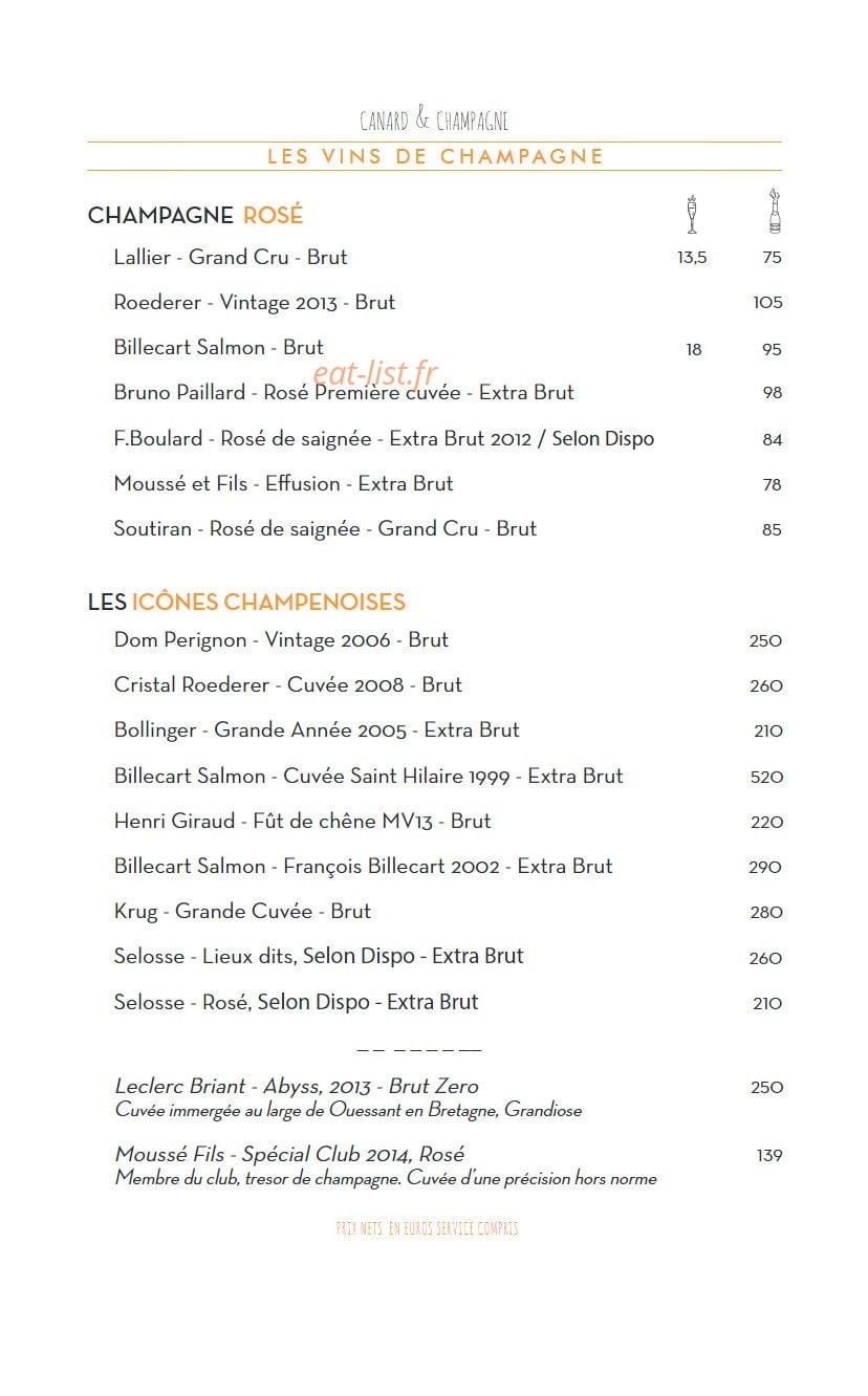 Canard & champagne — carte page 8