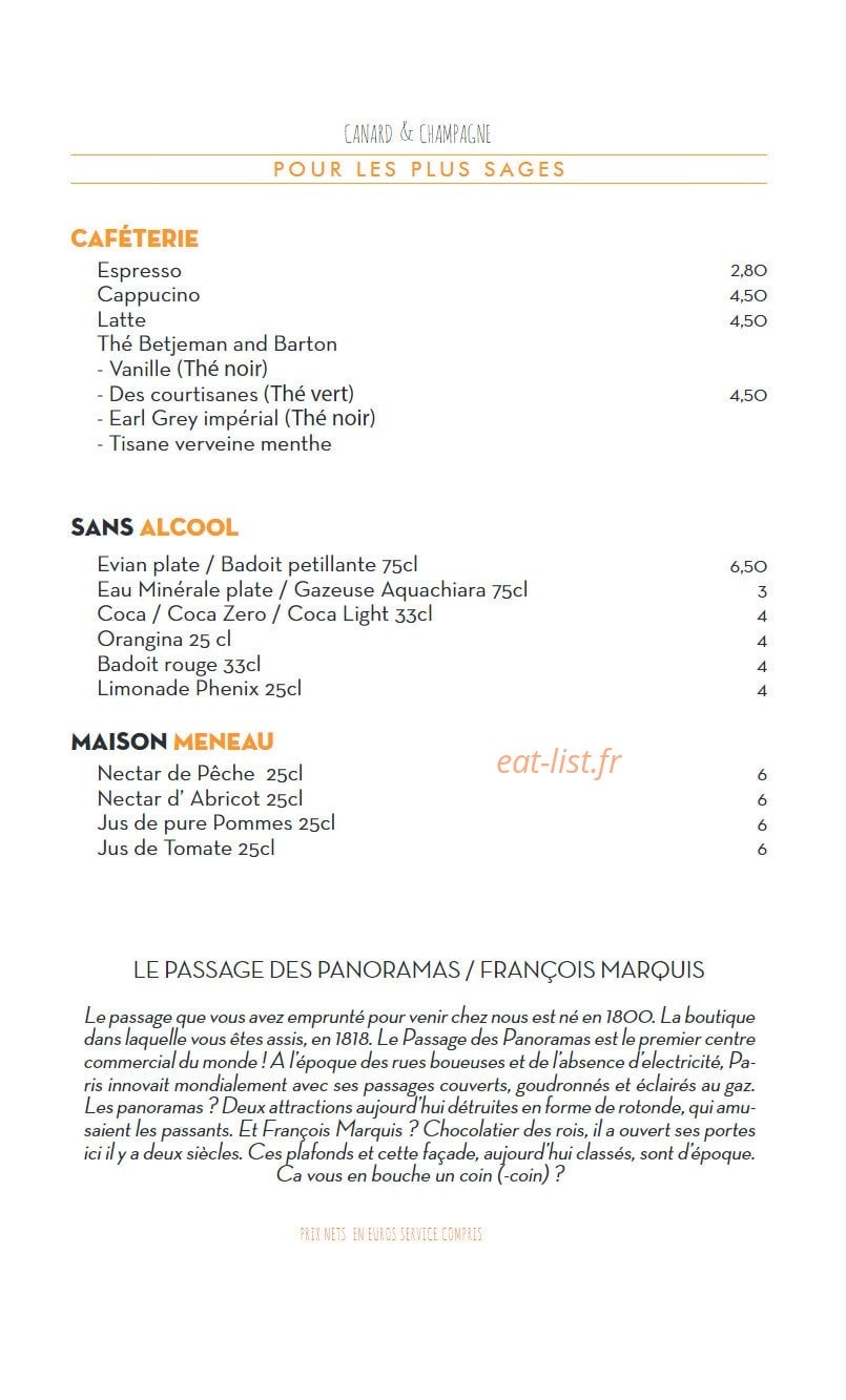 Canard & champagne — carte page 13
