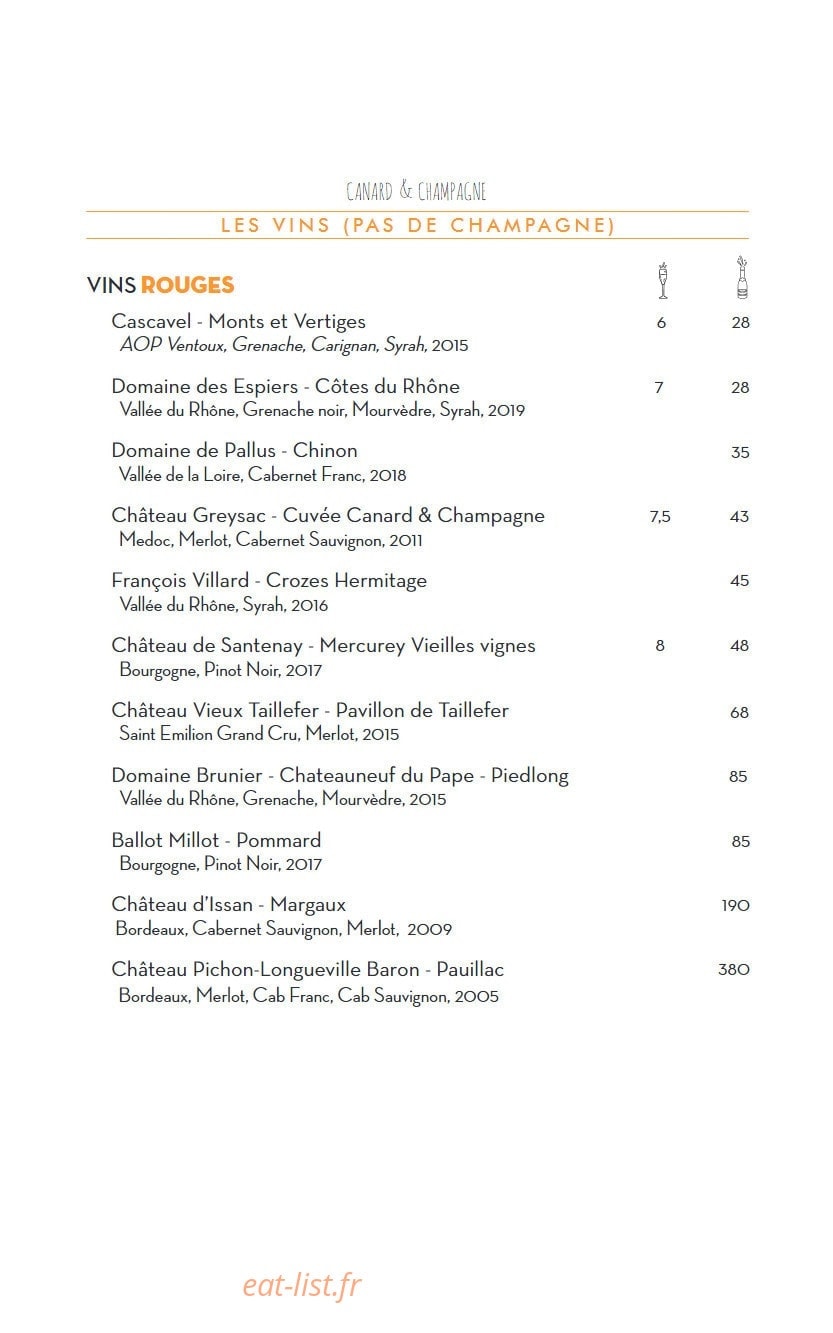 Canard & champagne — carte page 9