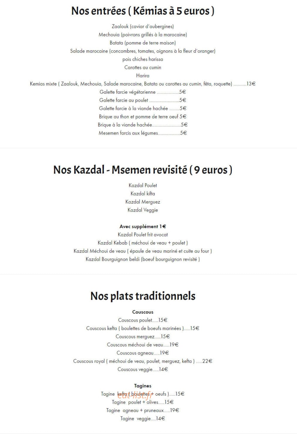Cantine Yemma — carte page 1