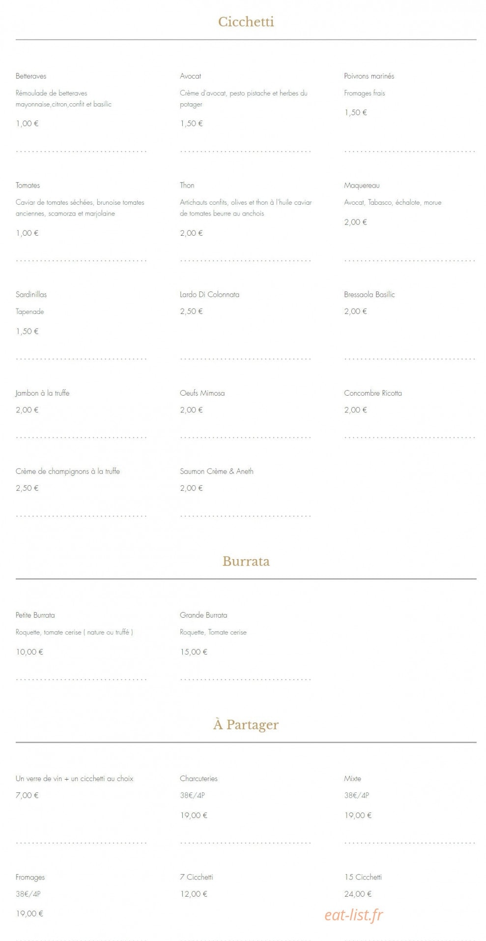 Cicchetti — carte page 1