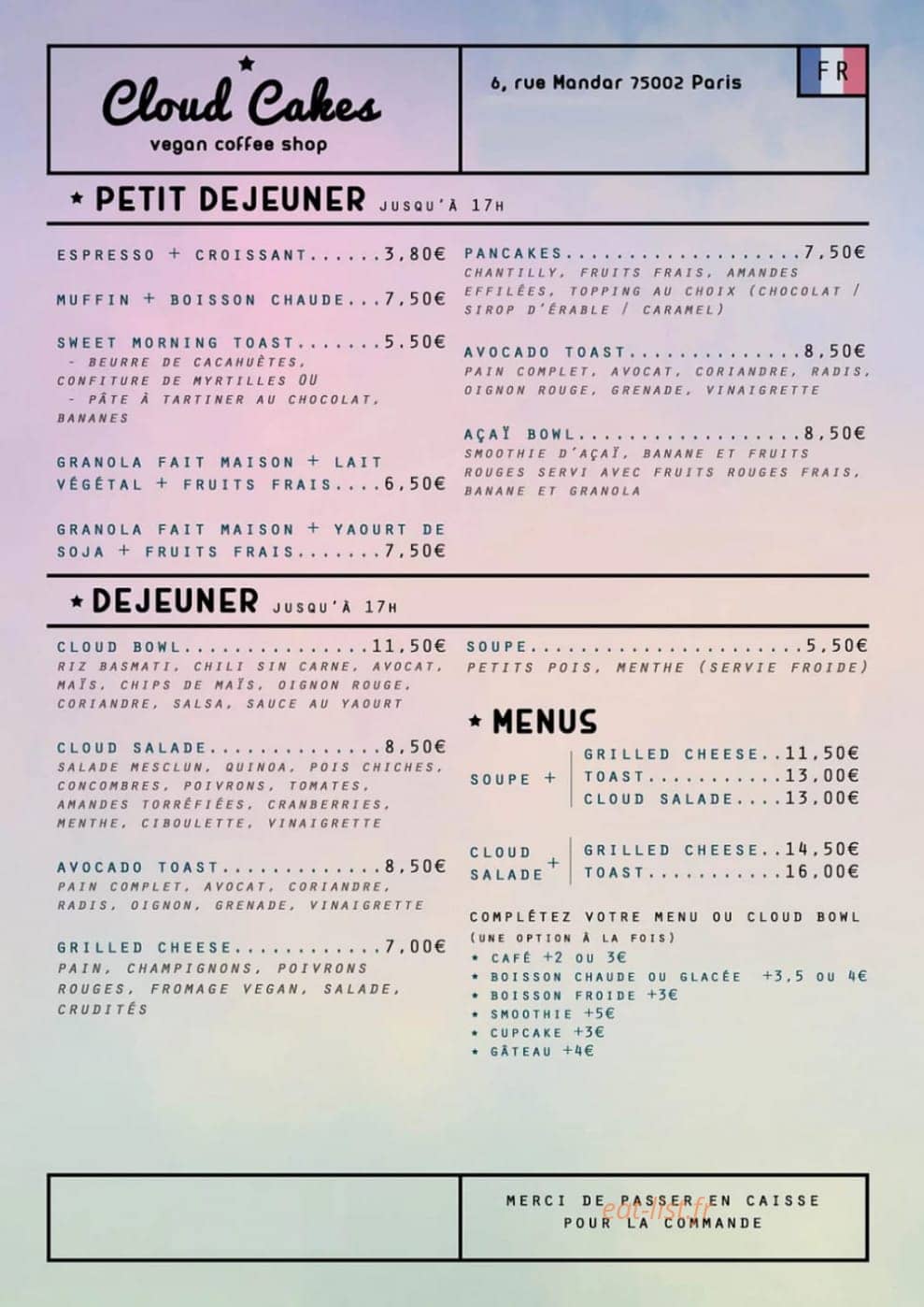 Cloud cakes — carte page 1