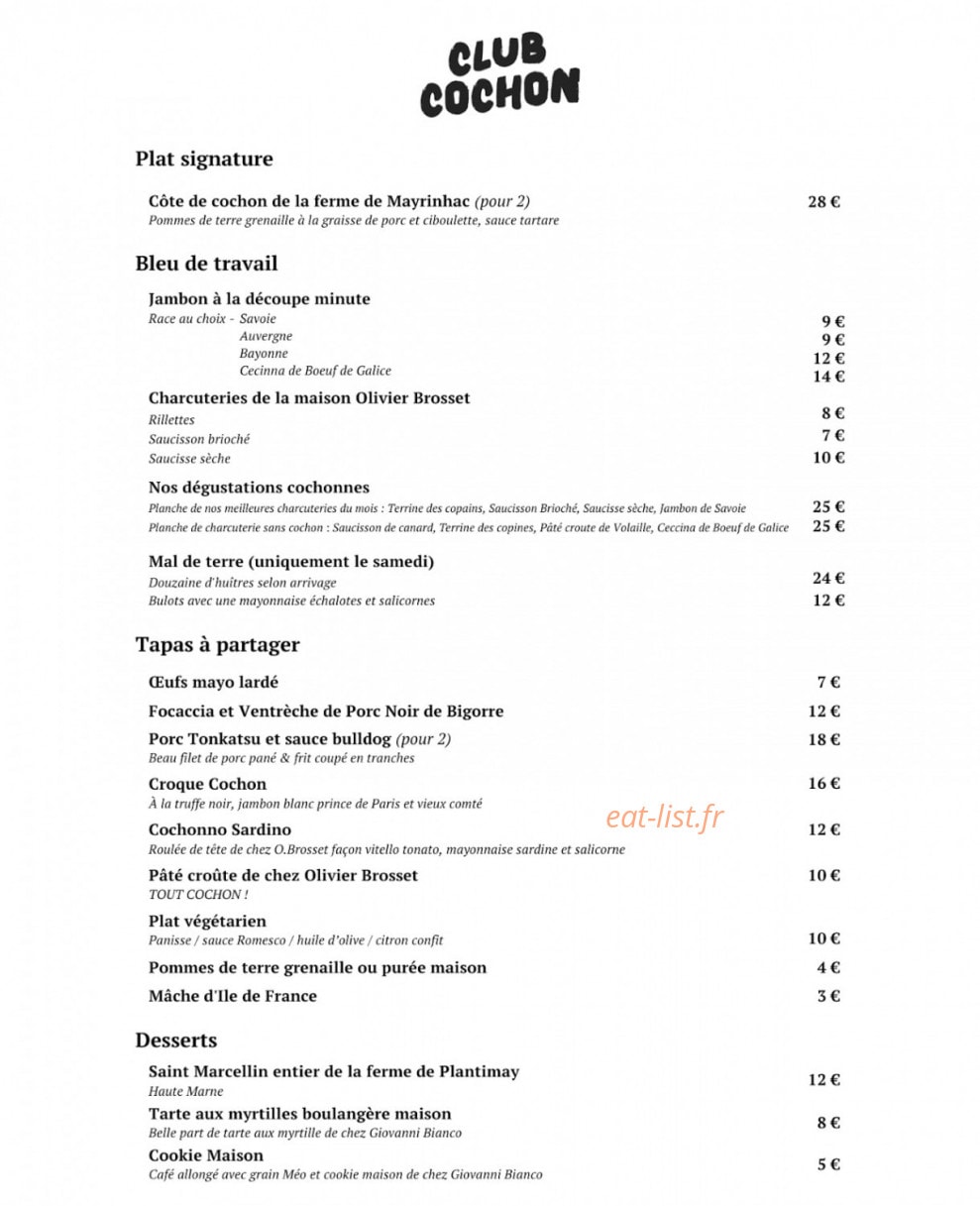 Club Cochon — carte page 2