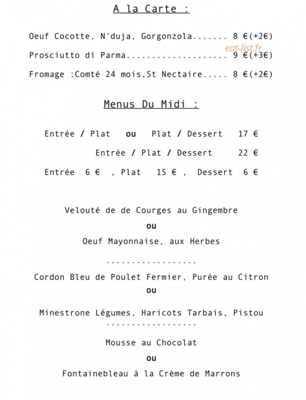 De Saison — carte page 1