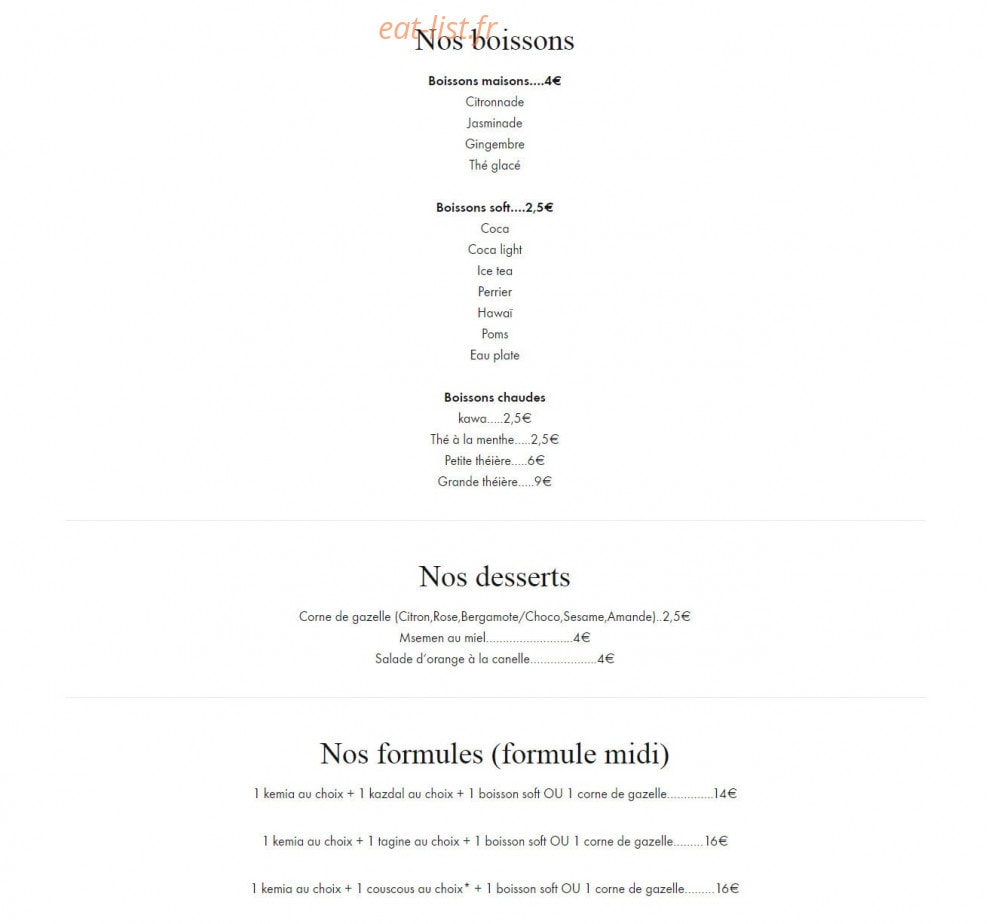 Gamila cantine — carte page 2