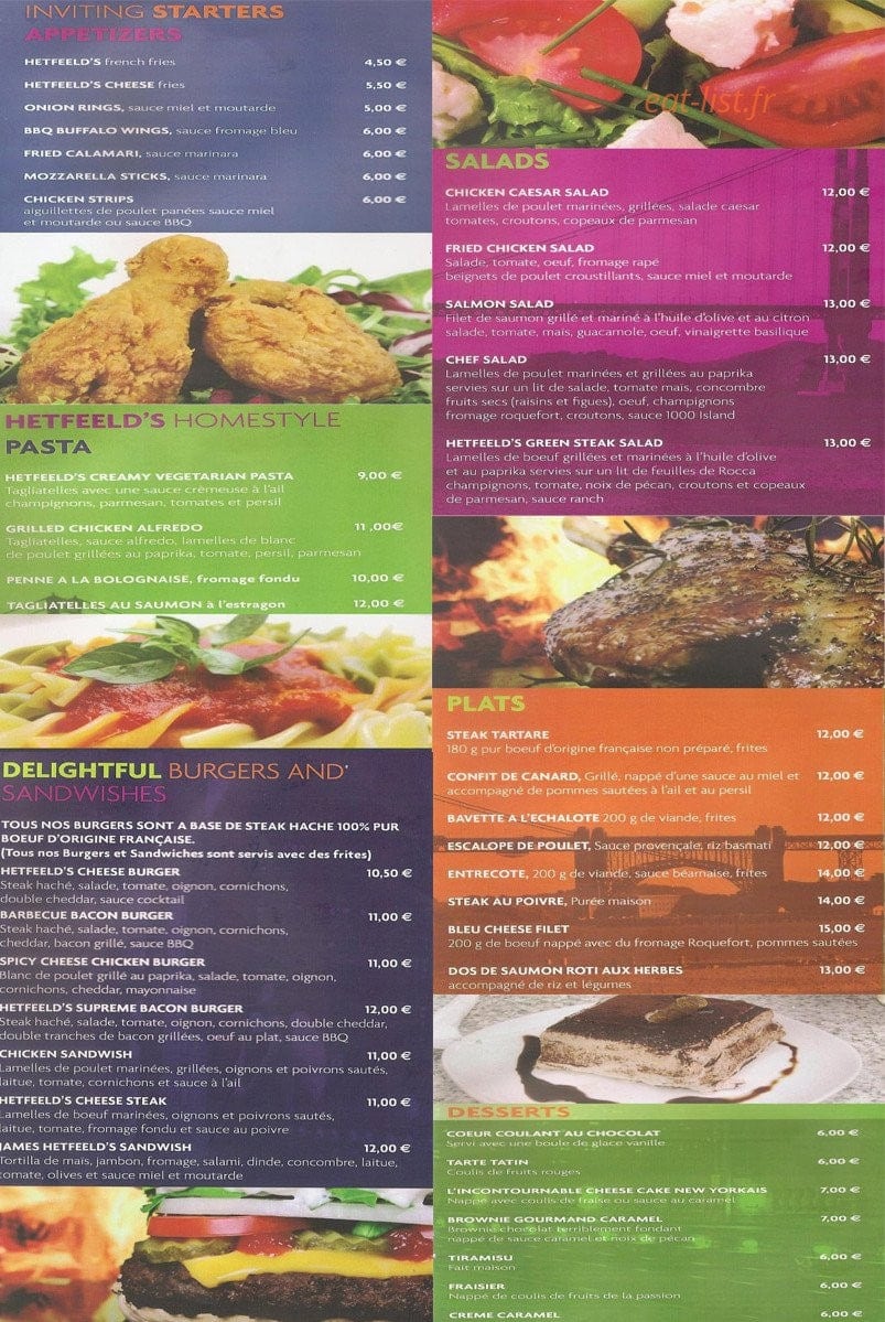 James Hetfeeld's Pub — carte page 1