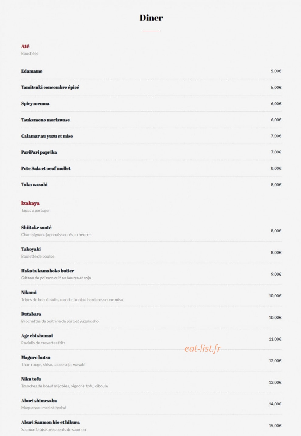 Kitchen Izakaya — carte page 3