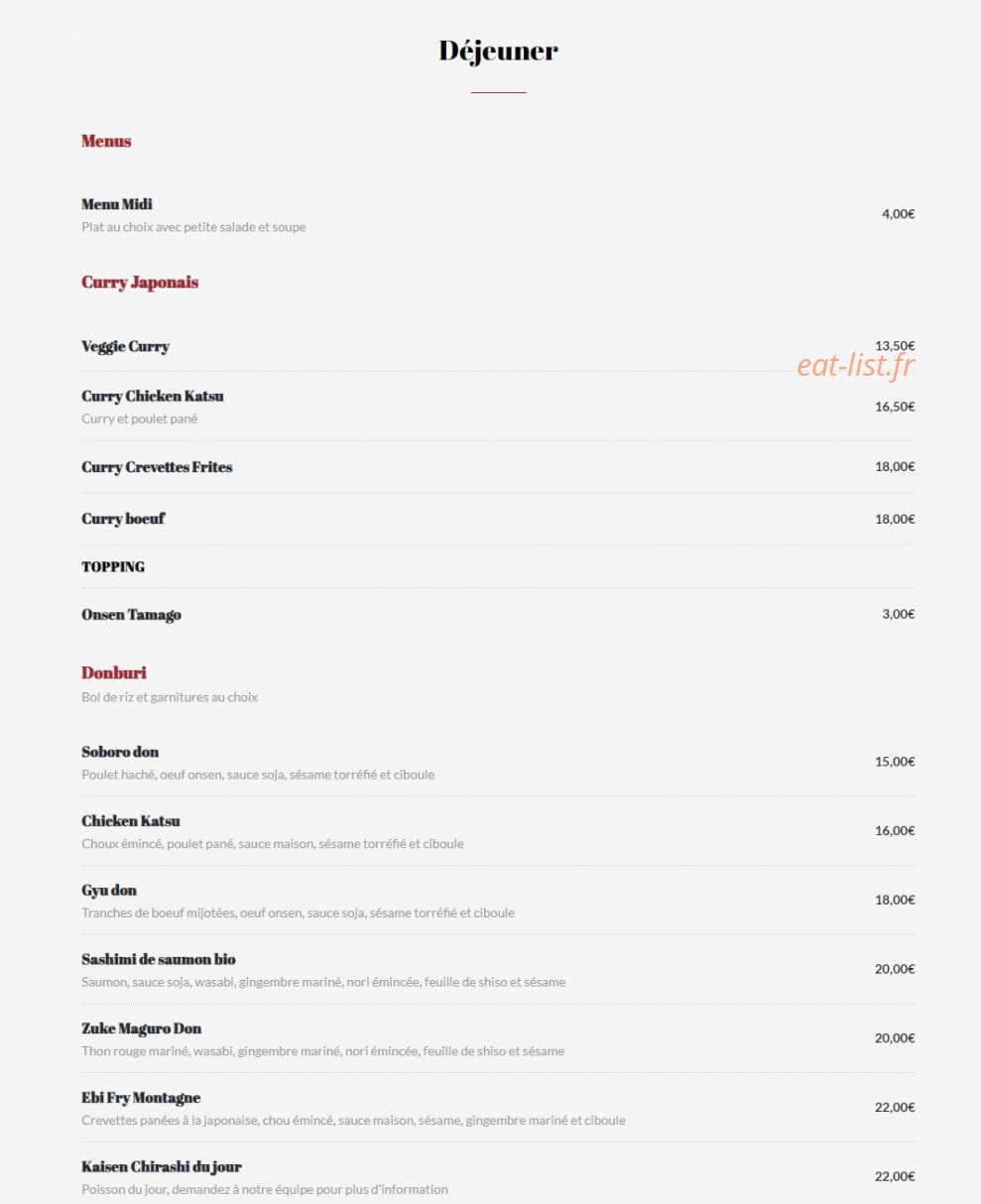Kitchen Izakaya — carte page 1