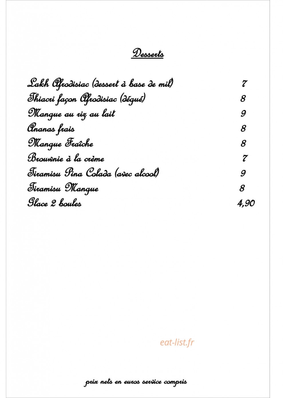 L'Afrodisiac — carte page 5