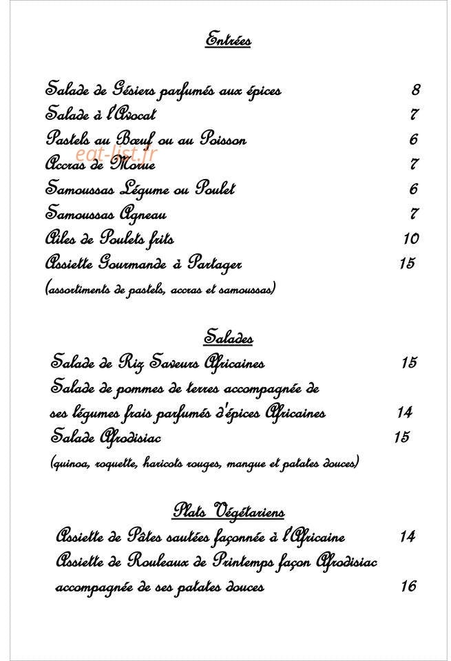 L'Afrodisiac — carte page 1