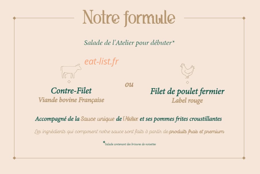 L'Atelier Entrecôte & Volaille — carte page 1