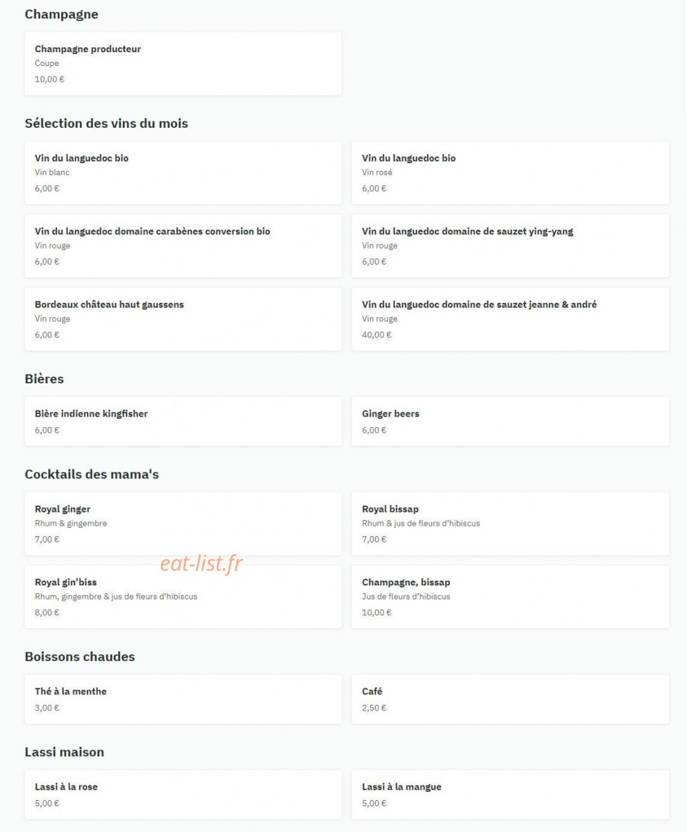 La Cantine des Mama's — carte page 1