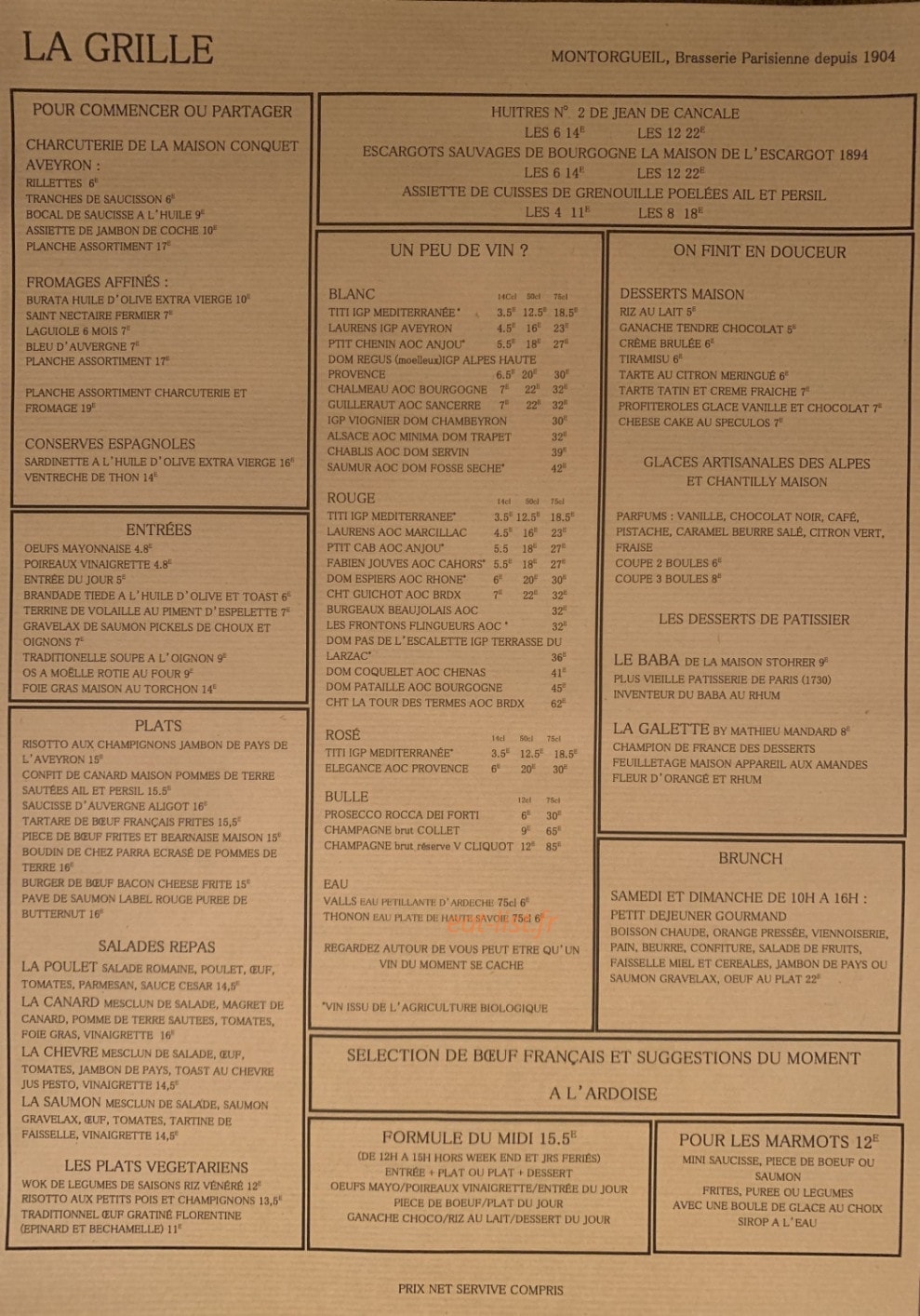 vejledning Ubestemt Egetræ La Grille à Paris 2 - menu en ligne