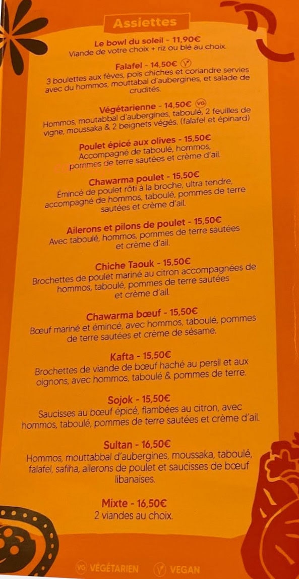 La Pause Libanaise — carte page 1