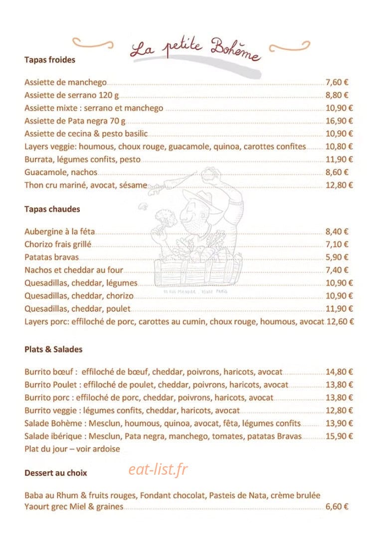 La Petite Bohème — carte page 1