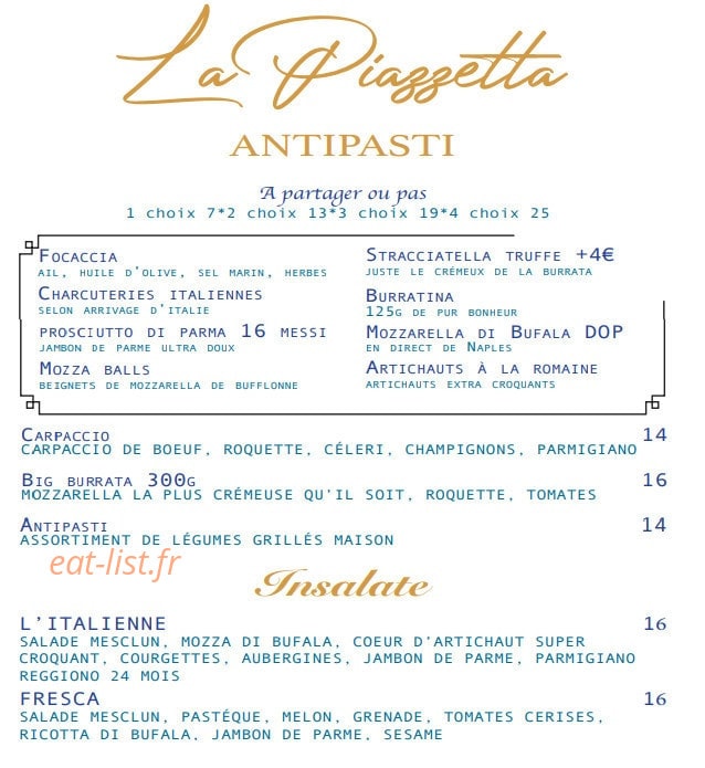 La Piazzetta — carte page 1