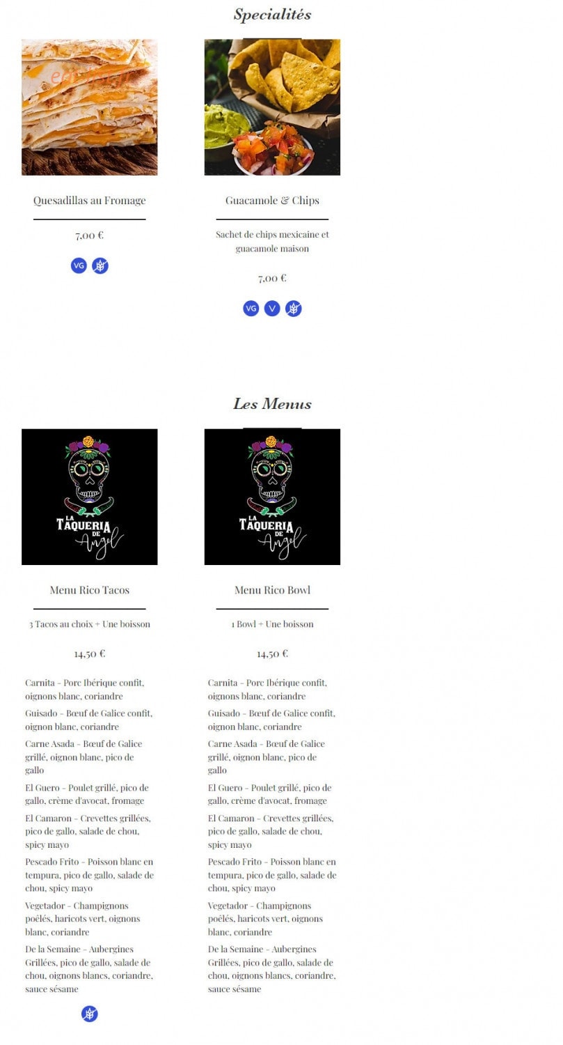 La Taqueria de Angel — carte page 3