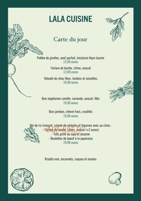 LaLa Cuisine — carte page 1
