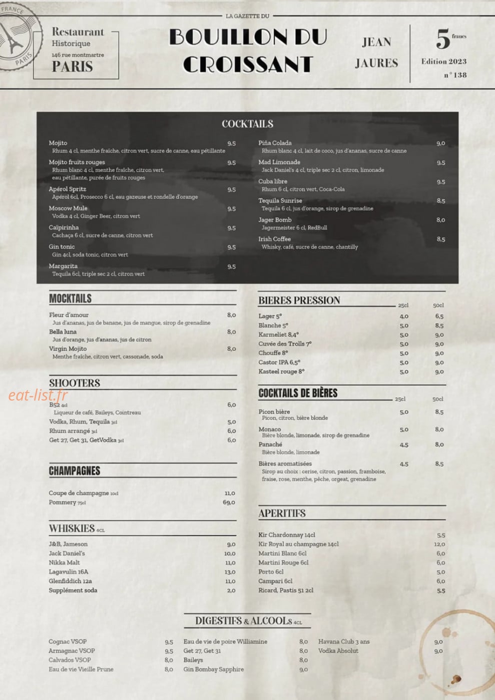 Le Bistrot du Croissant — carte page 2